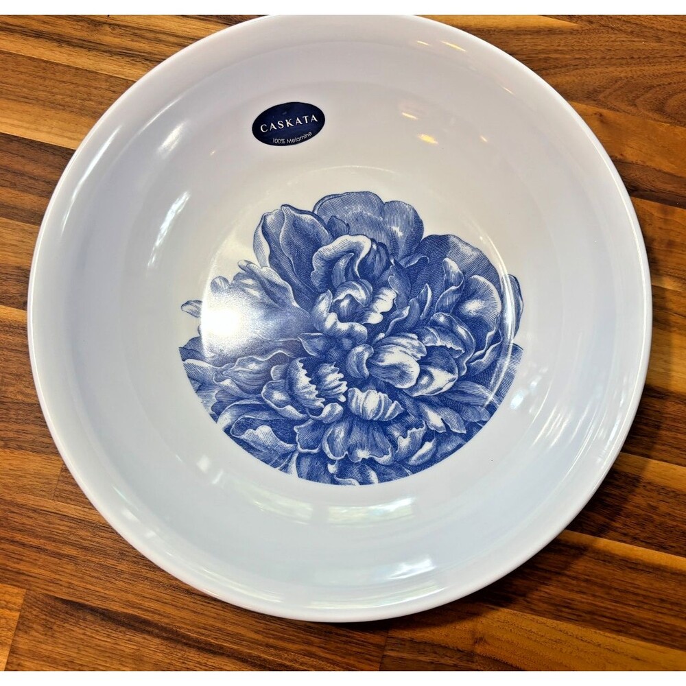 Caskata 100%‎ Melamine Blue Peony 13" Pasta Serving Bowl Nautical Coastal Blue